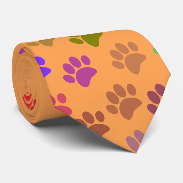 Colourful Puppy Paw Prints With Custom Text Tie (Rolled)