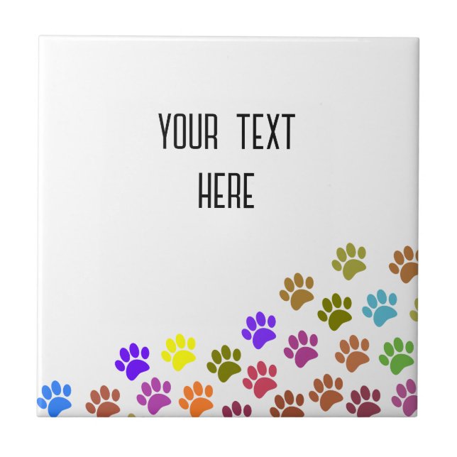 Colourful Puppy Paw Prints With Custom Text Tile (Front)