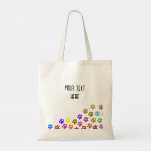 Colourful Puppy Paw Prints With Custom Text Tote Bag