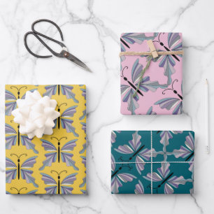 Colourful purple and blue butterfly  wrapping paper sheet