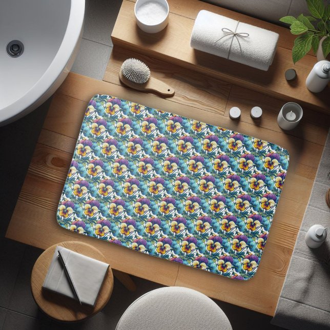 Colourful Purple and Blue Modern Floral Pattern  Bath Mat (Creator Uploaded)