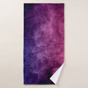 Colourful purple and blue smoke clouds on dark bac bath towel