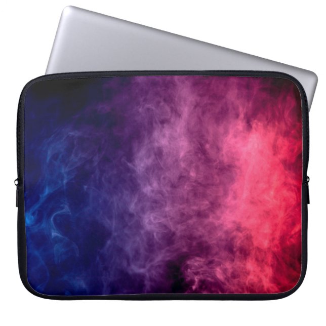 Colourful purple and blue smoke clouds on dark bac laptop sleeve (Front)