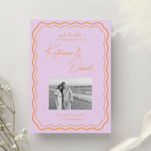 Colourful Purple and orange Save The Date Wedding  Invitation