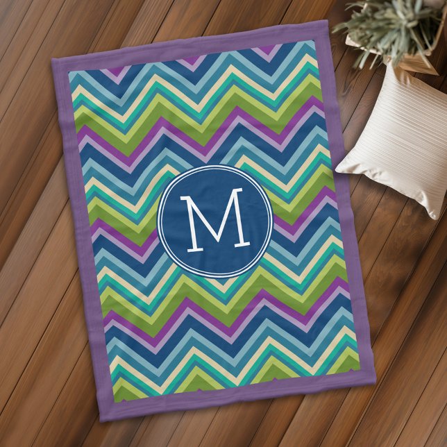 Colourful Purple Chevron Pattern Custom Monogram Fleece Blanket (Personalized fleece blanket with monogram - Makes a great Gift)