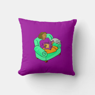Colourful Purple Double Sided Girl Reading with Ca Cushion
