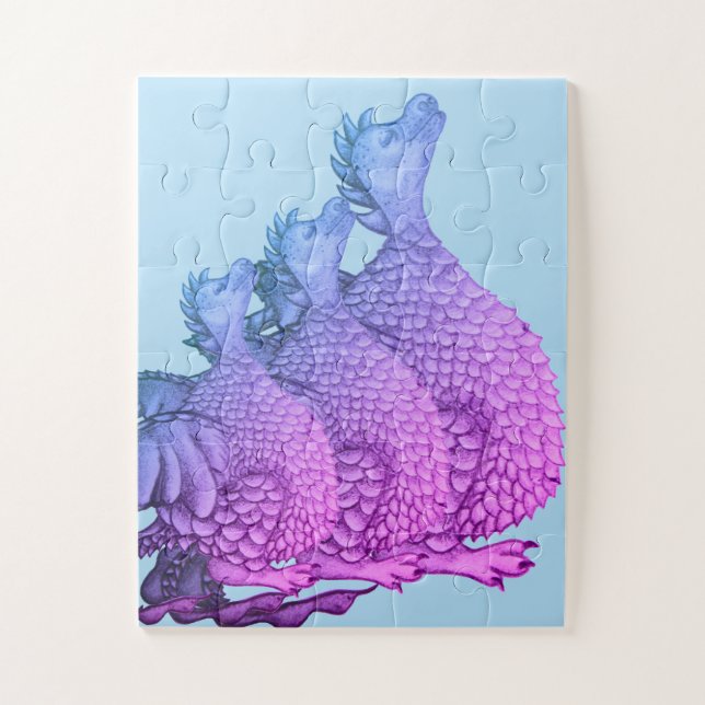 colourful purple dragons mythical creatures cute jigsaw puzzle (Vertical)