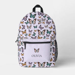 Colourful Purple Girly Butterflies Pattern Modern Printed Backpack