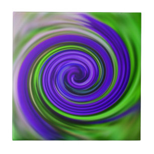 Colourful Purple Green Swirls Abstract Art Tile