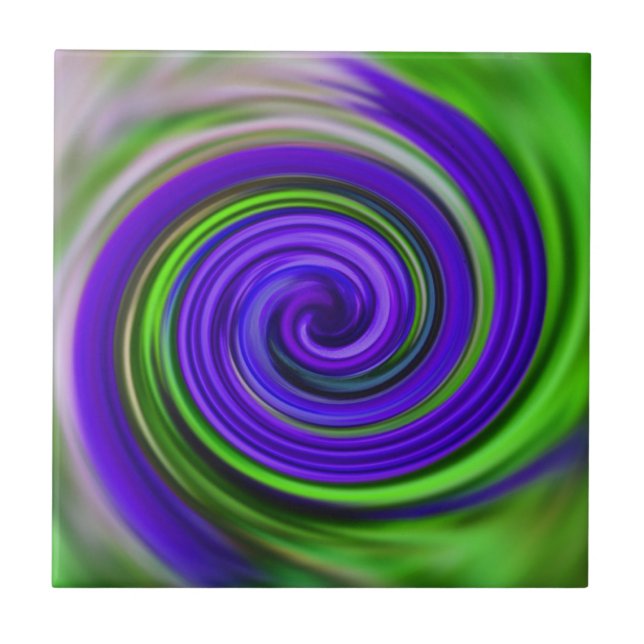 Colourful Purple Green Swirls Abstract Art Tile (Front)