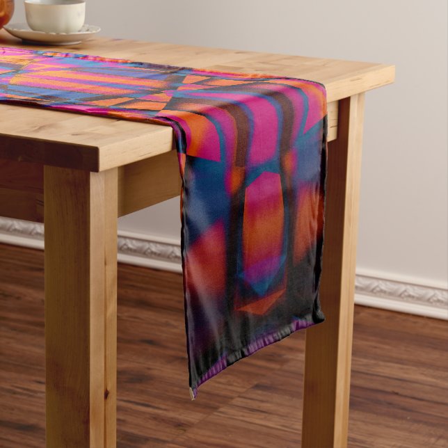 Colourful purple kaleidoscope pattern short table runner (In Situ)