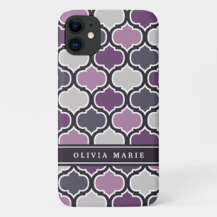 Colourful Purple Lattice Pattern with Name iPhone 11 Case