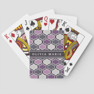 Colourful Purple Lattice Pattern with Name Playing Cards