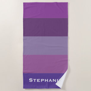 Colourful Purple Lavender Abstract Stripes Name Beach Towel