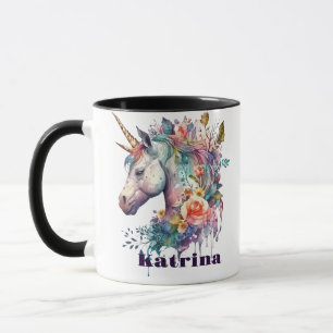 Colourful Purple Magical Floral Unicorn Watercolor Mug