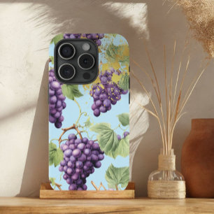 Colourful Purple, Pastel Blue and Gold Grape Vine iPhone 15 Case