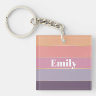 Colourful Purple Pink Personalised Colour Stripes Key Ring