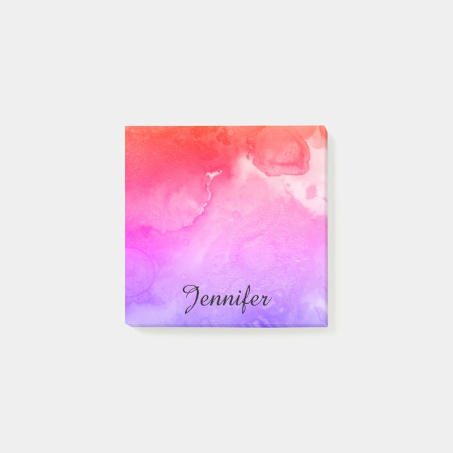 Colourful Purple Pink Watercolor Personalised Post-it Notes (Front)
