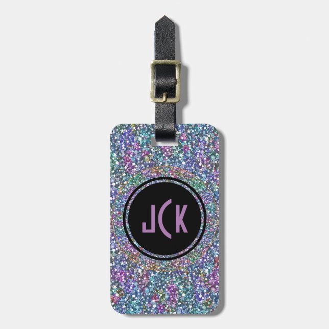 Colourful Purple Tint Glitter And Sparkles Luggage Tag (Front Vertical)