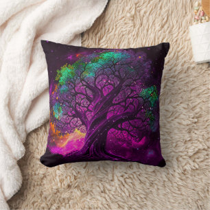 Colourful Purple Tree Stars Universe Artwork Cushion