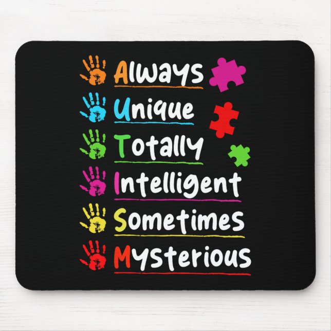 Colourful Puzzle Autism Awareness Totally Intellig Mouse Mat (Front)