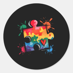 Colourful Puzzle Heart Autism Awareness Support Me Classic Round Sticker