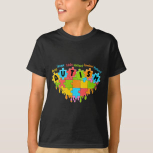 Colourful Puzzle Heart Love Retro Autism Awareness T-Shirt