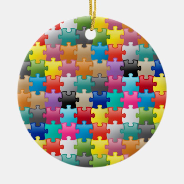 Colourful puzzle pattern ceramic tree decoration (Front)