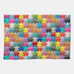Colourful puzzle pattern tea towel