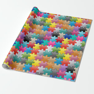 Colourful puzzle pattern wrapping paper