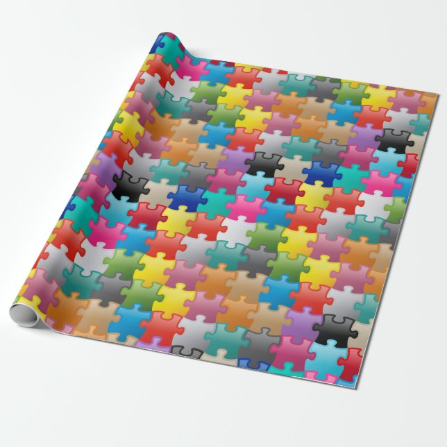 Colourful puzzle pattern wrapping paper (Unrolled)