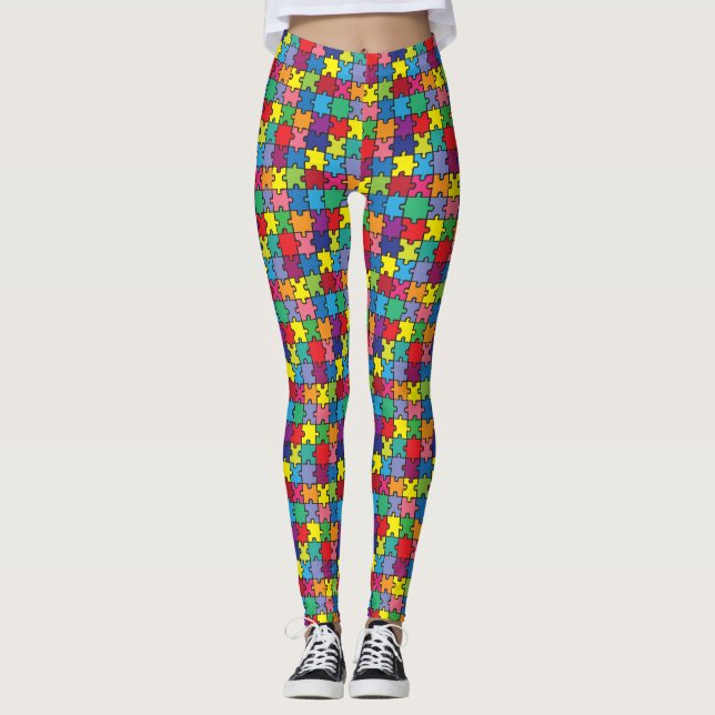 Colourful Puzzle Piece Autism Awareness Leggings (Front)