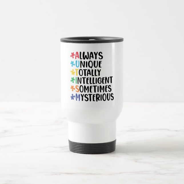 Colourful Puzzle Piece Autism Support Travel Mug (Center)