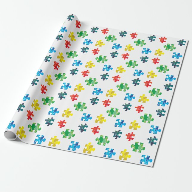 Colourful puzzle piece design wrapping paper (Unrolled)