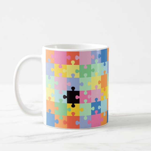 Colourful Puzzle Pieces Autism Awareness Coffee Mug (Left)