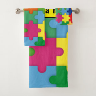 Colourful Puzzle Pieces for Autism Custom Bath Towel Set
