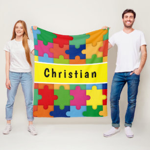 Colourful Puzzle Pieces For Autism Custom Fleece Blanket