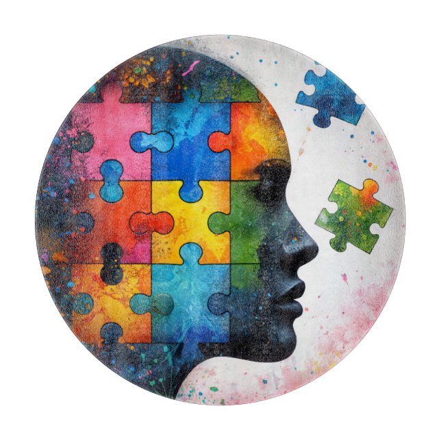 Colourful puzzle woman portrait cutting board (Front)