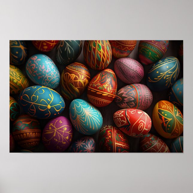 Colourful pysanky Ukrainian Easter eggs Poster (Front)