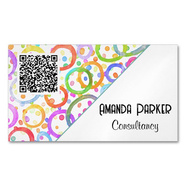 Colourful QR Code Watercolour Modern Simple Magnetic Business Card (Front)