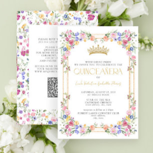Colourful QR Wildflower Floral Garden Quinceañera Invitation