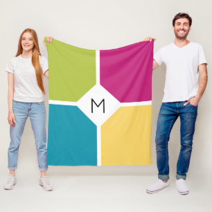 Colourful Quadrants   Summer colours   MONOGRAM Fleece Blanket