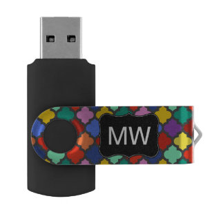 Colourful Quatrefoil Lattice Trellis Monogram USB Flash Drive