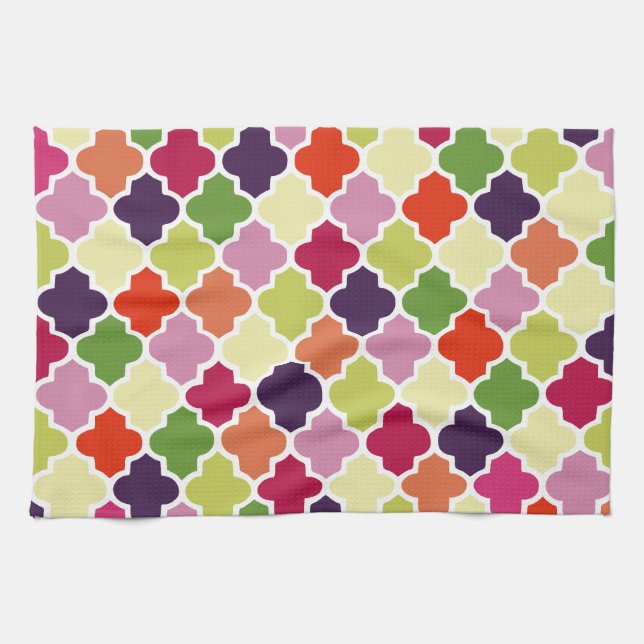 Colourful quatrefoil pattern tea towel (Horizontal)