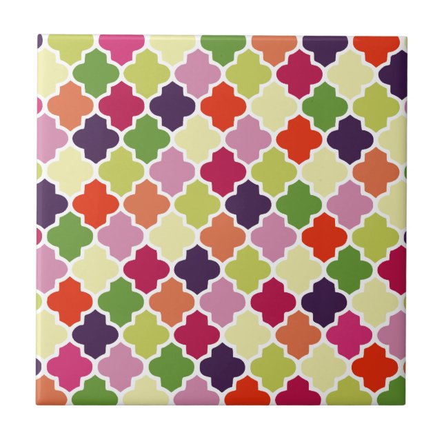 Colourful quatrefoil pattern tile (Front)