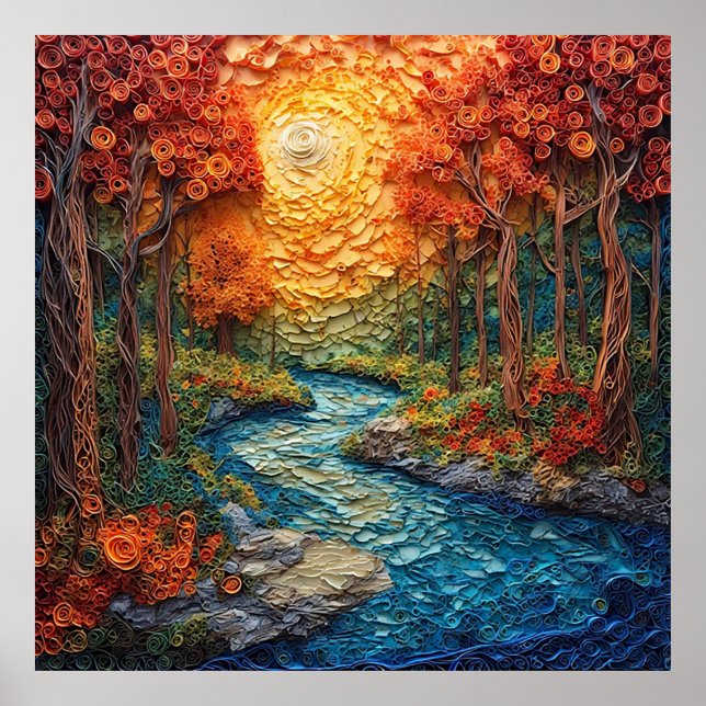 Colourful Quilling Art of Scenic Autumn Landscape Poster (Front)