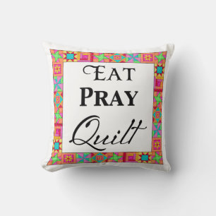 Colourful Quilt Blocks Border Art Eat Pray Quilt Cushion