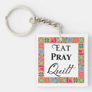 Colourful Quilt Blocks Border Art Eat Pray Quilt Key Ring