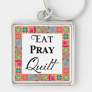 Colourful Quilt Blocks Border Art Eat Pray Quilt Key Ring