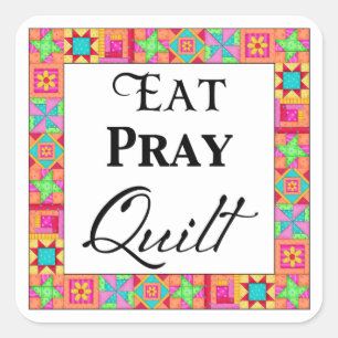 Colourful Quilt Blocks Border Art Eat Pray Quilt Square Sticker